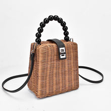 Load image into Gallery viewer, Black Pearl Handle Rattan Bag