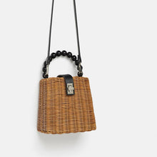 Load image into Gallery viewer, Black Pearl Handle Rattan Bag