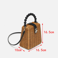 Load image into Gallery viewer, Black Pearl Handle Rattan Bag