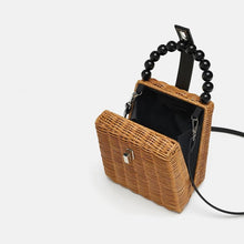 Load image into Gallery viewer, Black Pearl Handle Rattan Bag
