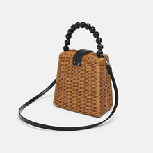 Load image into Gallery viewer, Black Pearl Handle Rattan Bag