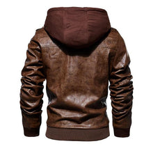 Load image into Gallery viewer, men's hooded leather jacket