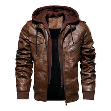 Load image into Gallery viewer, men's hooded leather jacket