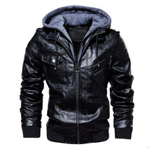 Load image into Gallery viewer, men's hooded leather jacket