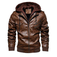 Load image into Gallery viewer, men's hooded leather jacket
