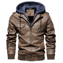 Load image into Gallery viewer, men's hooded leather jacket