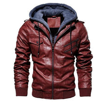 Load image into Gallery viewer, men's hooded leather jacket