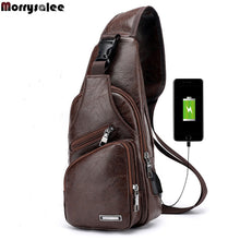 Load image into Gallery viewer, SINGLE-STRAP LEATHER SLING BAG WITH USB PORT