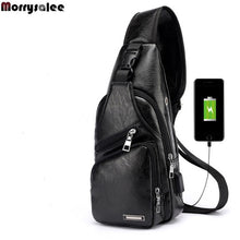 Load image into Gallery viewer, SINGLE-STRAP LEATHER SLING BAG WITH USB PORT