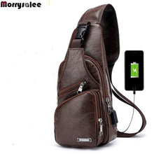 Load image into Gallery viewer, SINGLE-STRAP LEATHER SLING BAG WITH USB PORT