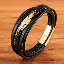 Load image into Gallery viewer, Feather Charm Multiwrap Leather Bracelet
