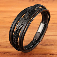 Load image into Gallery viewer, Feather Charm Multiwrap Leather Bracelet