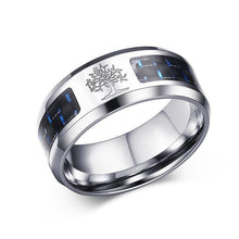 Load image into Gallery viewer, Engraved Symbol Carbon Fiber Blue-Glow Ring