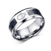 Load image into Gallery viewer, Engraved Symbol Carbon Fiber Blue-Glow Ring