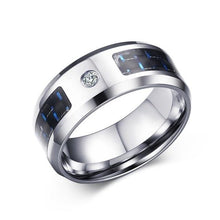 Load image into Gallery viewer, Engraved Symbol Carbon Fiber Blue-Glow Ring