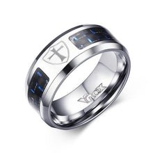 Load image into Gallery viewer, Engraved Symbol Carbon Fiber Blue-Glow Ring