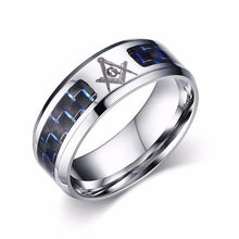 Load image into Gallery viewer, Engraved Symbol Carbon Fiber Blue-Glow Ring