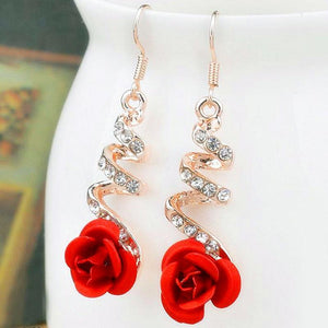 Vintage Red Rose Earrings