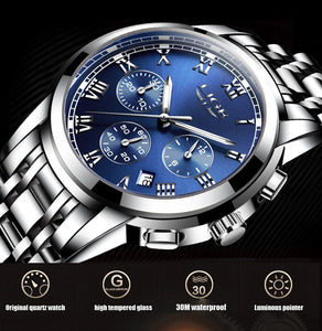 LIGE™ Silver Stainless Steel Watch for Men