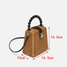 Load image into Gallery viewer, Black Pearl Handle Rattan Bag
