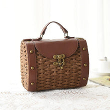 Load image into Gallery viewer, Casually Elegant Rattan &amp; Faux Leather Bag
