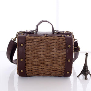 Casually Elegant Rattan & Faux Leather Bag