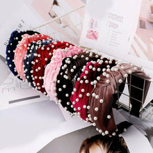 Load image into Gallery viewer, Pearl Bohemian Velvet Knot Hairband
