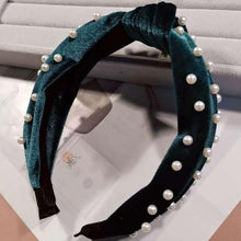 Load image into Gallery viewer, Pearl Bohemian Velvet Knot Hairband
