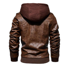 Load image into Gallery viewer, men&#39;s hooded leather jacket
