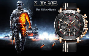LIGE™ Tactical Waterproof Leather Watch for Men