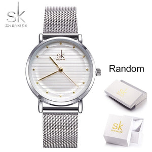 SK Silver Quartz Waterproof Wrist Watch for Women