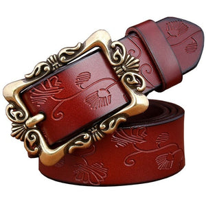 BHK™  Genuine leather Vintage Floral Pin Buckle Belt for women