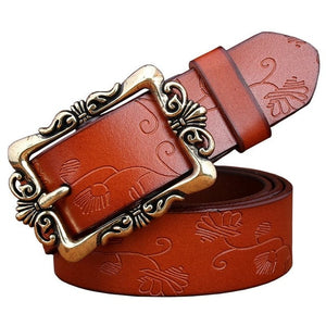 BHK™  Genuine leather Vintage Floral Pin Buckle Belt for women