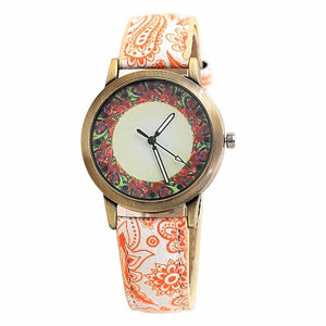Flower Leather Quartz Wristwatch