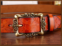 Load image into Gallery viewer, BHK™  Genuine leather Vintage Floral Pin Buckle Belt for women
