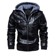 Load image into Gallery viewer, men&#39;s hooded leather jacket
