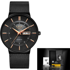 LIGE™ Glamour Stainless Steel Mesh Wristwatch for Men