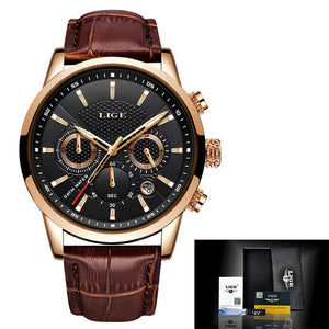 LIGE™  Elegant Leather Band Watch for Men