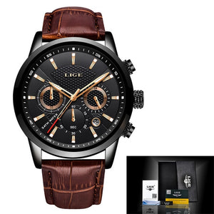 LIGE™  Elegant Leather Band Watch for Men