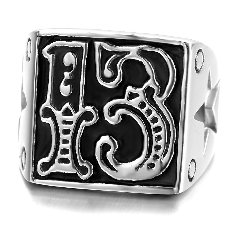 Lucky Number 13  Silver Biker Ring