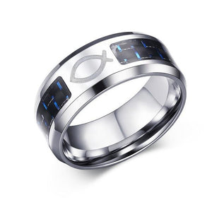 Engraved Symbol Carbon Fiber Blue-Glow Ring