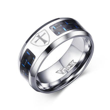 Load image into Gallery viewer, Engraved Symbol Carbon Fiber Blue-Glow Ring
