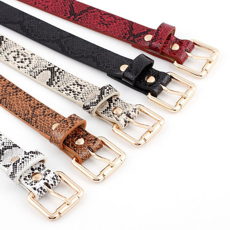 Snake-Skin Pattern Women's Leather Belt
