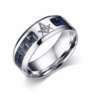 Engraved Symbol Carbon Fiber Blue-Glow Ring