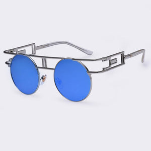 Rectangular Geometric Metal Frame Round Sunglasses