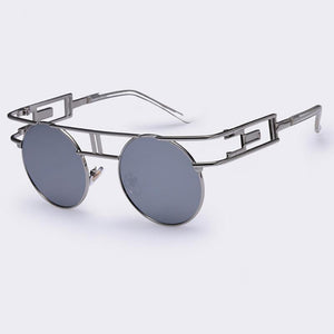 Rectangular Geometric Metal Frame Round Sunglasses